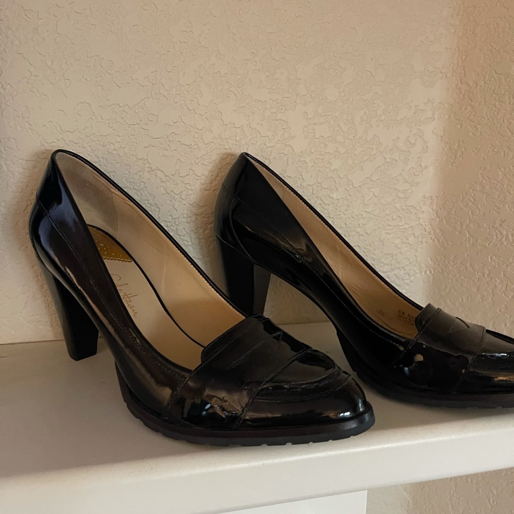 Cole Haan Black patent Leather high Heel loafer